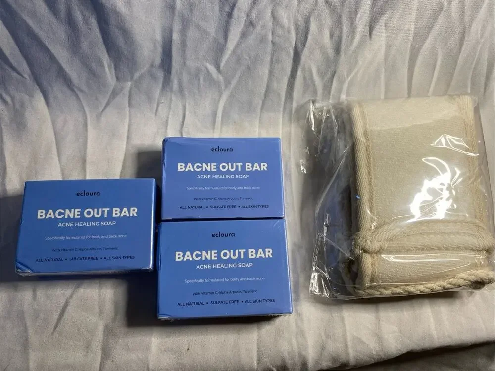 Ecloura Bacne Out Bar 3 Pack 100g Acne Body Soap + Exfoliating Back Scrubber